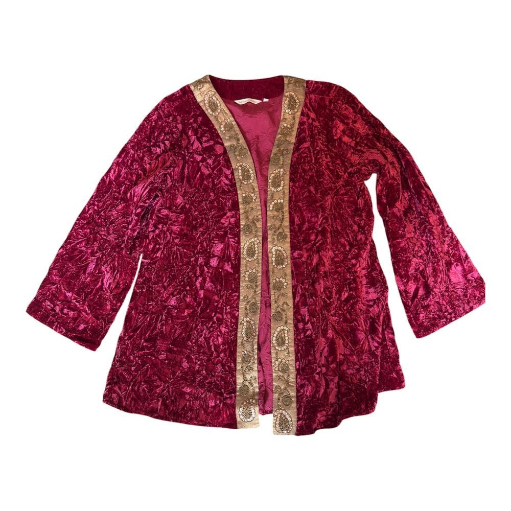 Crushed Velvet Kimono Jacket with Gold Sequin Embroidery Medium